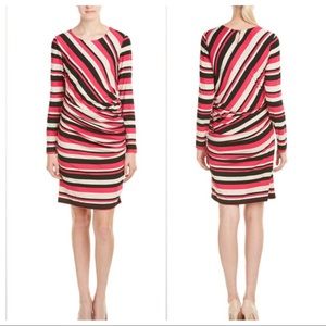 Sara Campbell Womens Striped Side Ruched Blouson Waist Dress Pink Black size L
